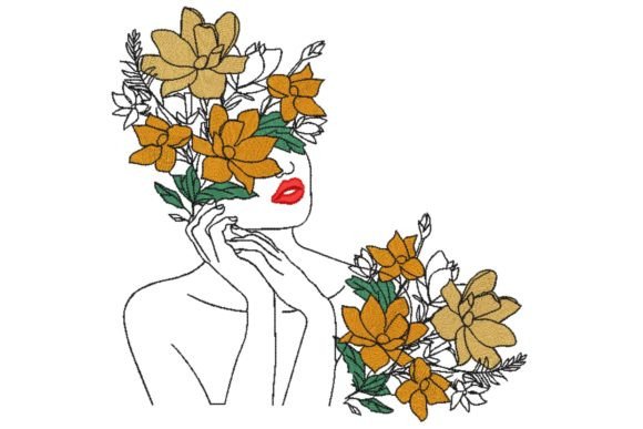 Face Young Beautiful Woman with Floral 3