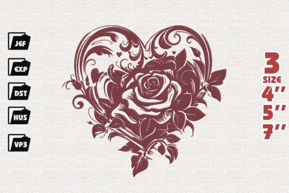 Heart with Rose Embroidery Design